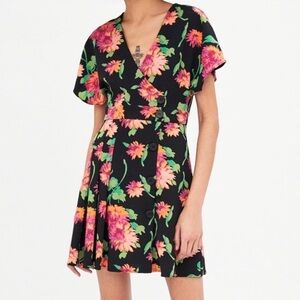Zara Floral Pleated Button Side Mini Dress XS